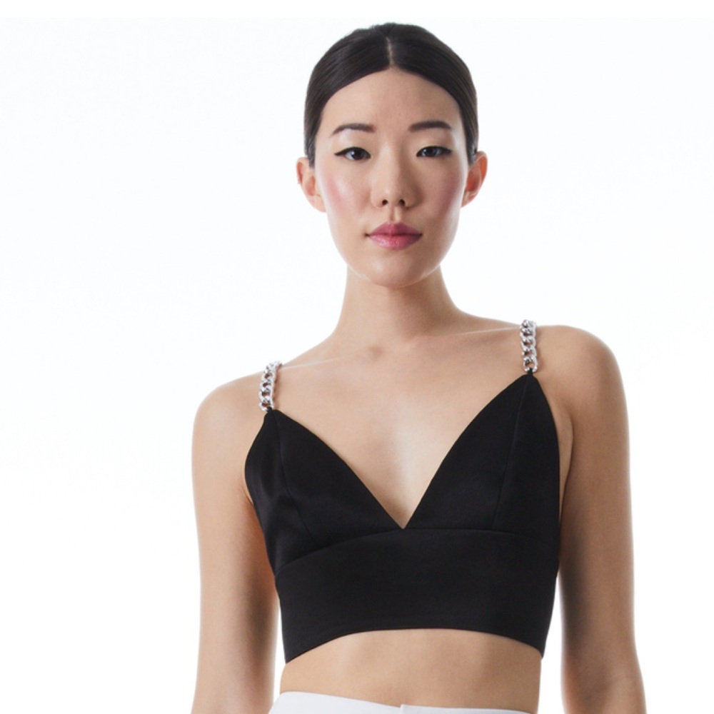 Alice + Olivia Black V-Neck Chain Strap Crop Top NWOT Size 8